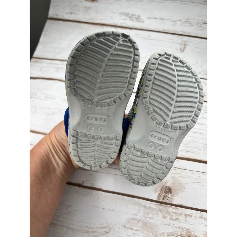 Crocs Clogs Gray Blue Dragon Fire Print Kids Boys Shoes Size C12